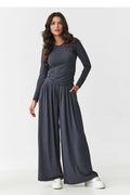 ensemble femme deuxpieces viscose elasthanne doux fluide jersey pantalon palazzo large taillehaute elastique pocheslaterales chemisier ajuste mancheslongues colrond