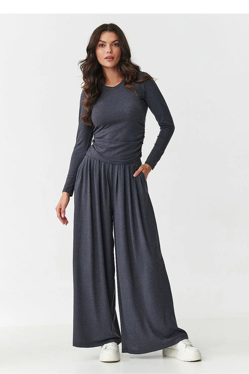ensemble femme deuxpieces viscose elasthanne doux fluide jersey pantalon palazzo large taillehaute elastique pocheslaterales chemisier ajuste mancheslongues colrond