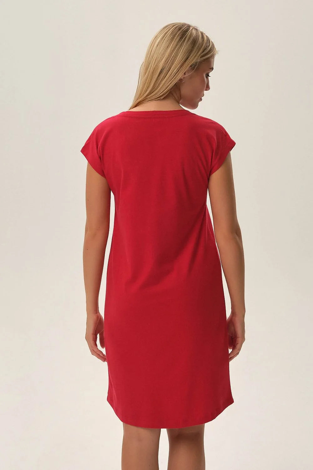 Chemise de nuit féminine rouge motif Noël Christmas loading flocons de neige en coton 100% manches courtes col rond taille ajustable