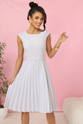 Robe de jour Numoco élégante midi manches courtes col rond ceinture tissu léger polyester coton elasthanne femme occasions spéciales confort