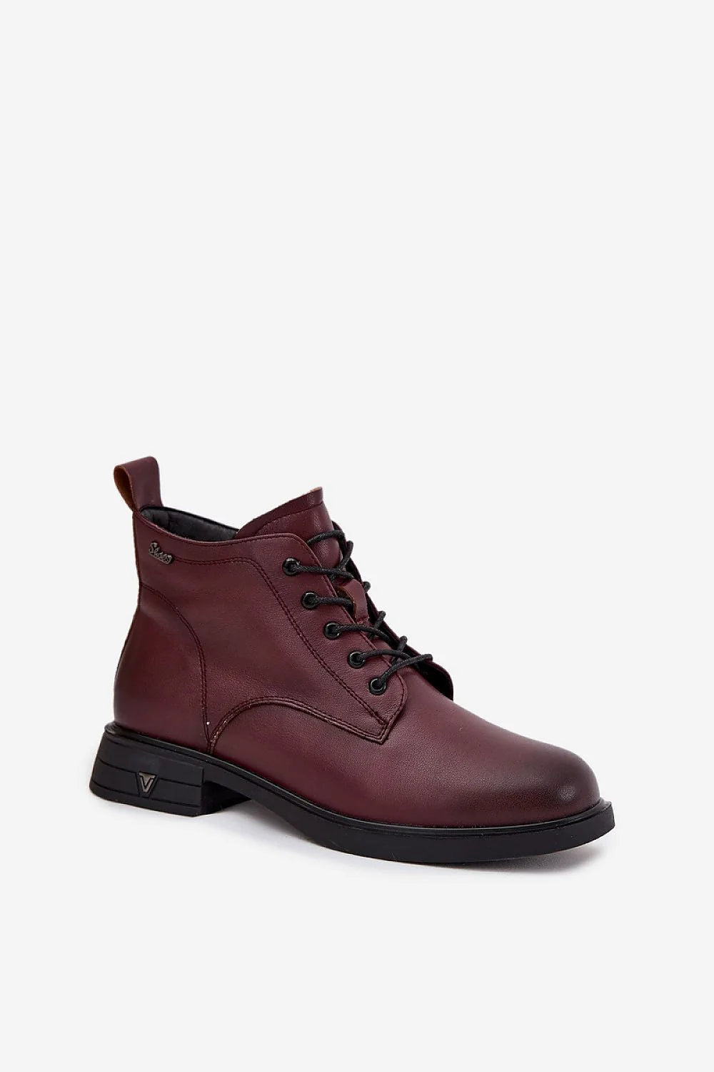 bottines femme bordeaux cuir naturel mihaute bout rond laçage fermeture éclair latérale semelle crantée talon bloc bas doublée confortables