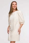 Robe de jour Be Wear élégante coupé droite manches bouffantes couleur crème tissu doux confort femme quotidienne vacances ville