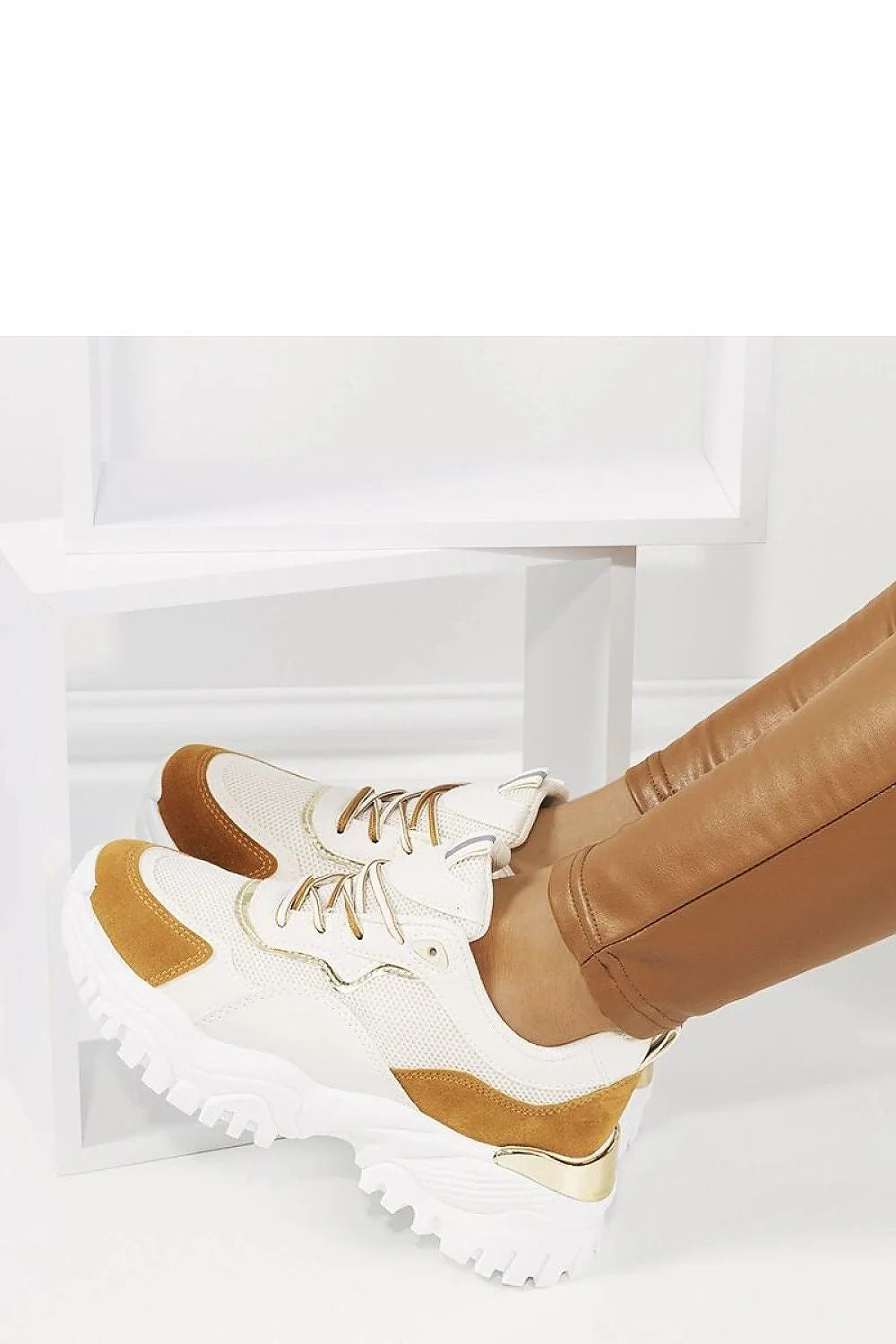 Baskets pour femmes design moderne blanche caramel maille respirante cuir synthétique confort amorti femmes occasion quotidienne look sportif
