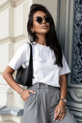 tshirt IVON blanc coton élasthanne coupe droite col rond brodé poitrine confortable stretch doux intemporel élégant