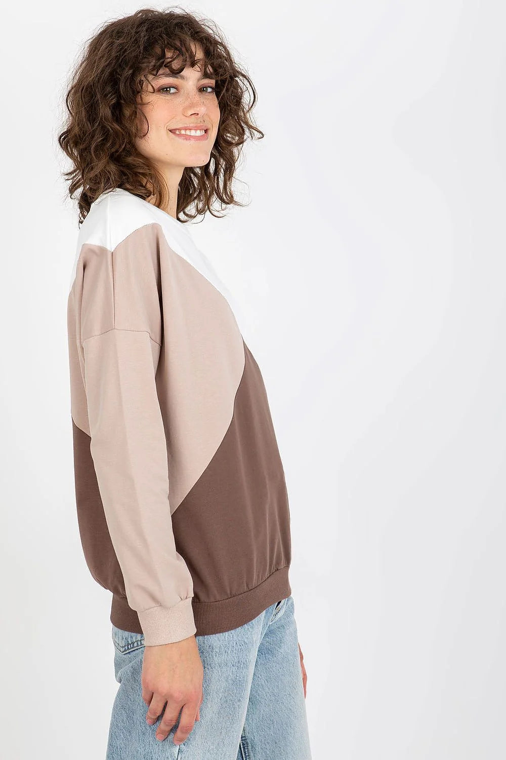 Sweatshirt femme moderne longues manches asymétrique couleurs contrastées coton 90% elastane 10% style casual