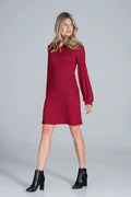 Robe bordeaux en maille côtelée élégante casual manches longues style chic pour femmes modernes