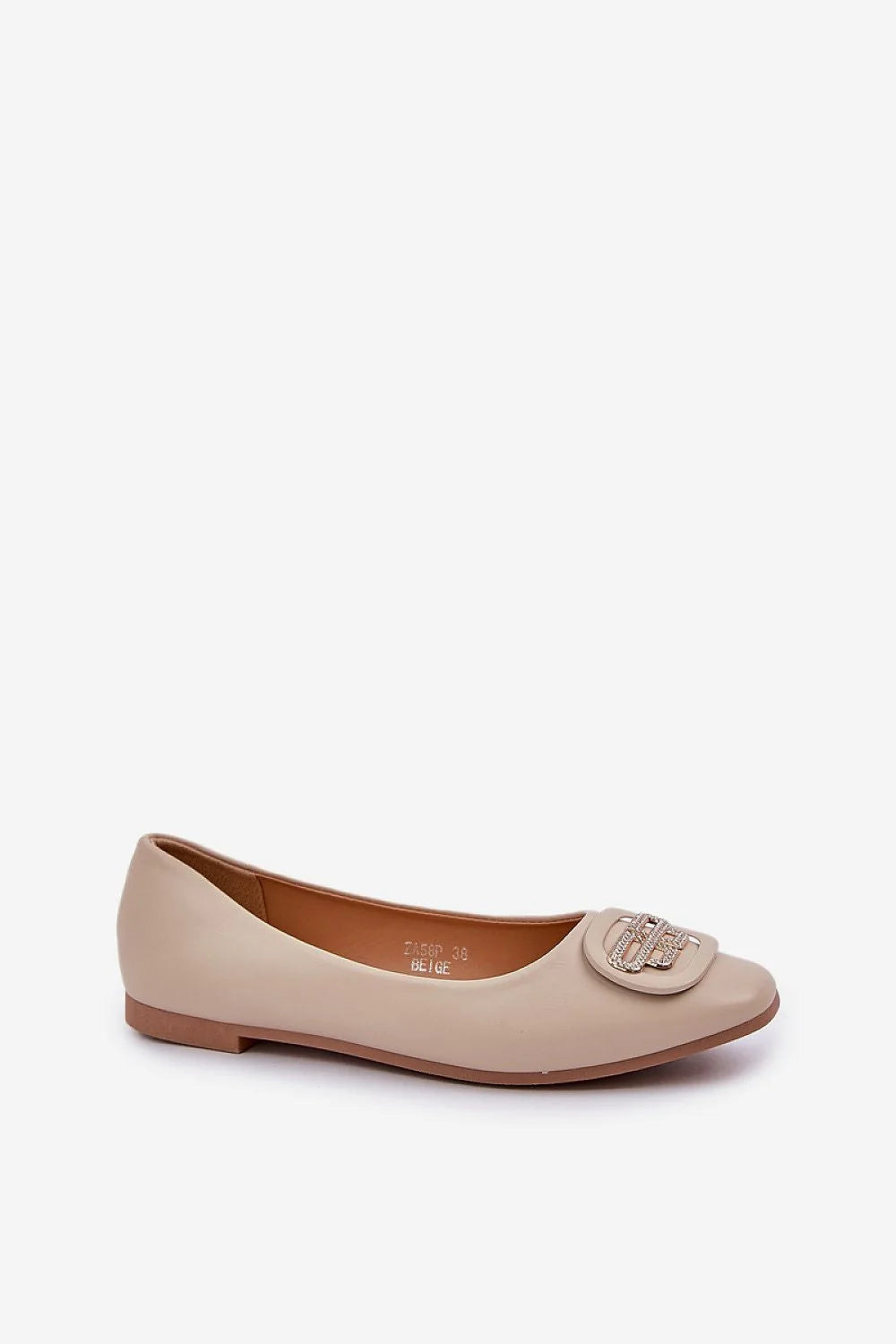 Ballerines en simili cuir beige, style classique, détails métalliques, confort toute la journée, femmes