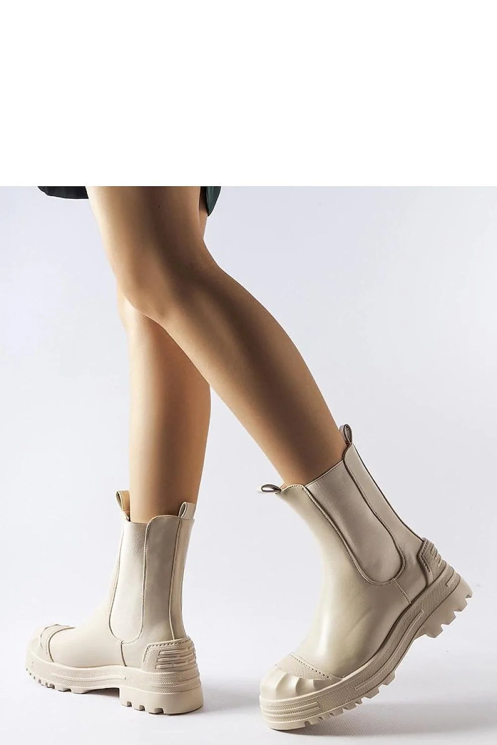 Bottes Chelsea pour femme en caoutchouc beige clair, design moderne, semelle crantée, confort et style