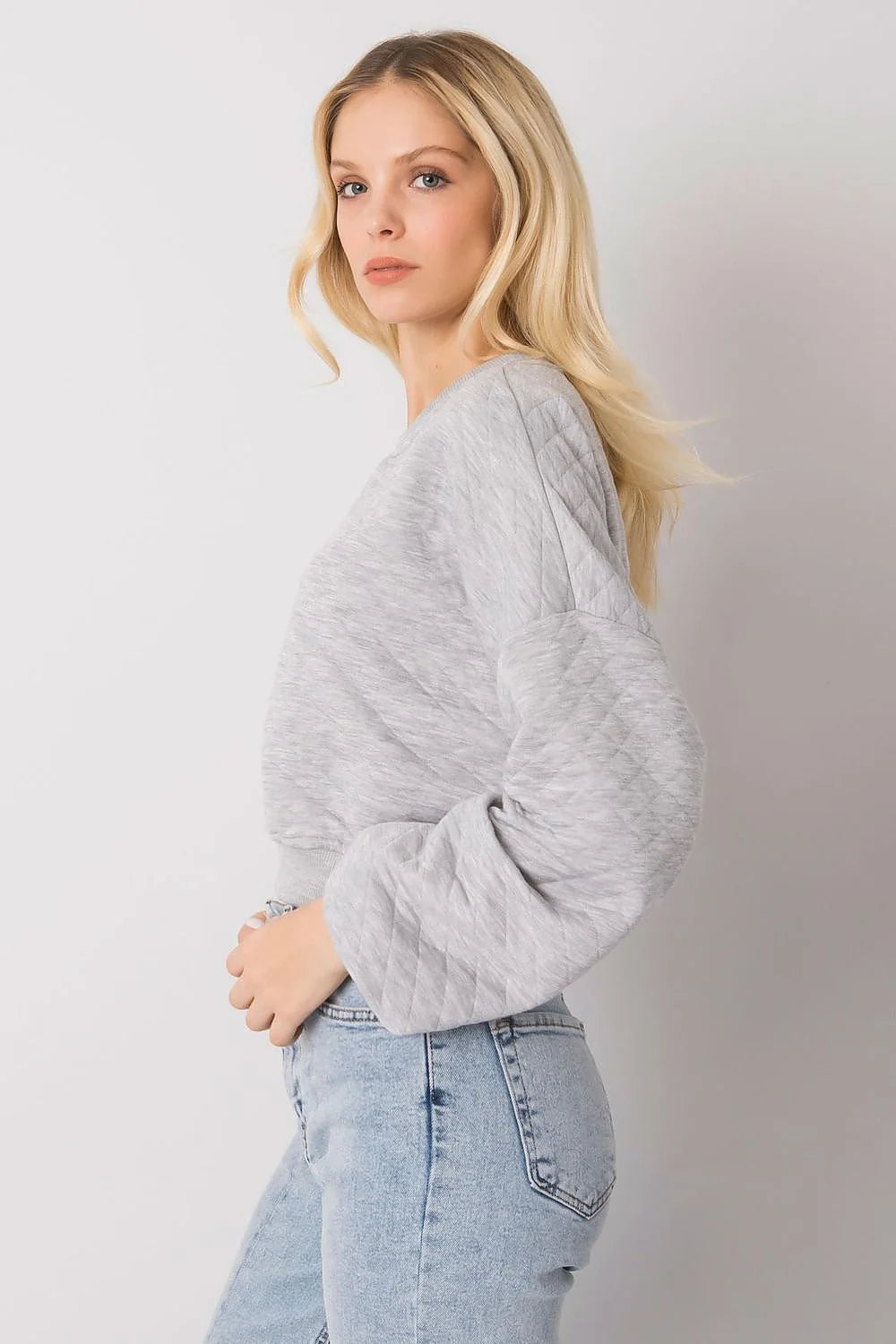 Sweatshirt femme moderne décontracté tissu matelassé kaki losanges manches longues ample urban casual