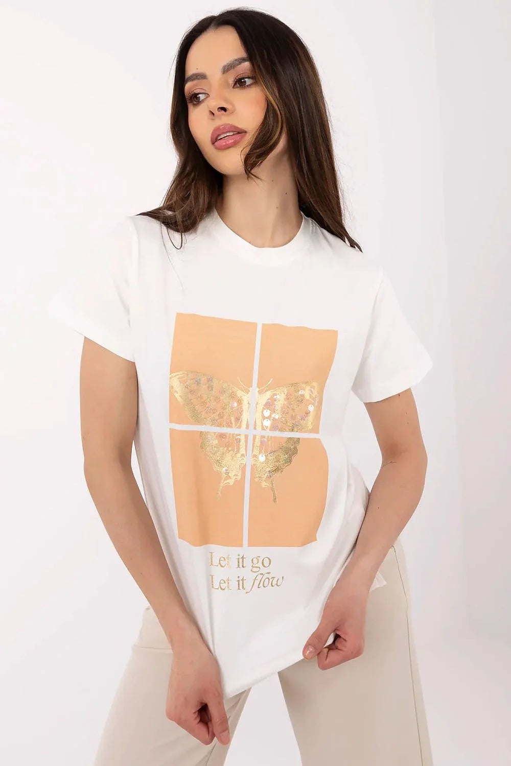 T-shirt femme design moderne style décontracté papillon doré coton confort manches courtes col rond