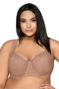 Soutien-gorge rembourré dentelle taupe grandes tailles bretelles larges nœud central femme mode