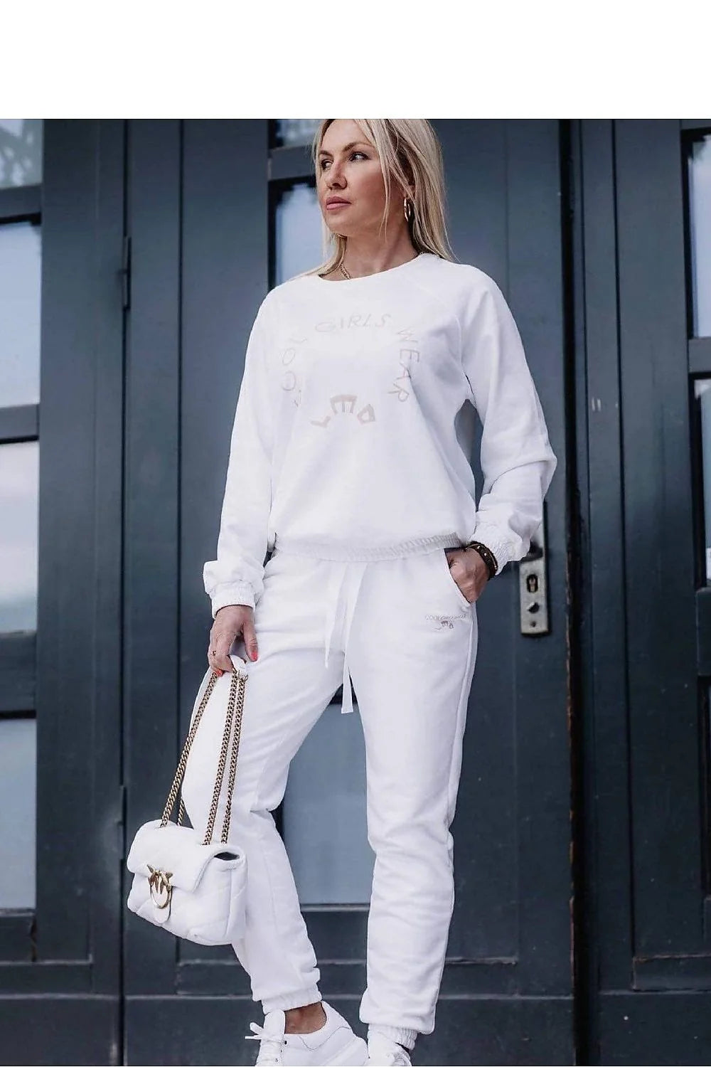 Sweatshirt femme Casual collection Le Monada coton elastane encolure ronde passepoil manches longues imprimé textuel