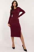 Robe Lakerta tricot côtelé bordeaux manches longues col rond coupe ajustée occasion semi-formelle femme