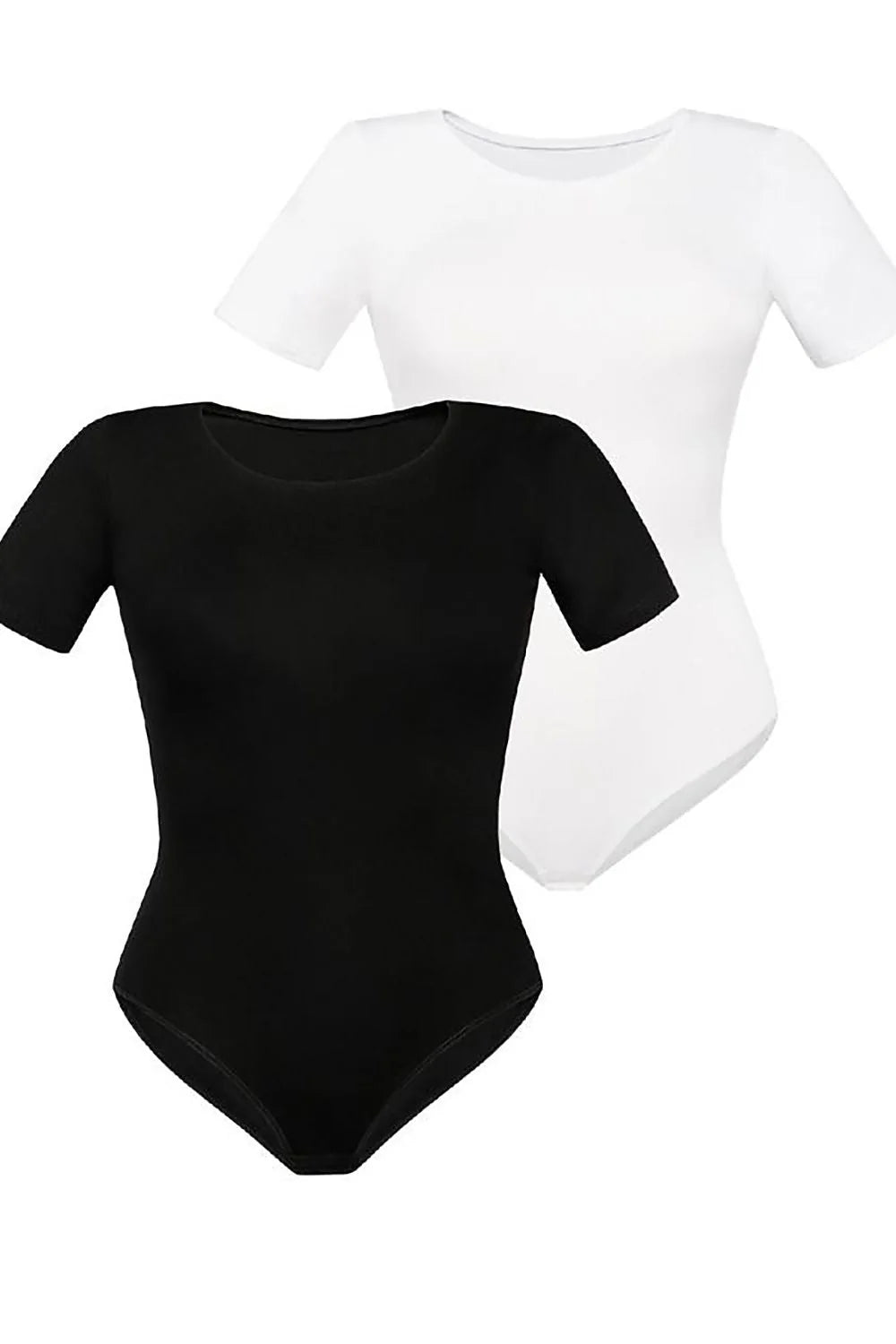 Ensemble de bodys femme classique en viscose et lycra noir et blanc manches courtes col rond ajusté polyvalent
