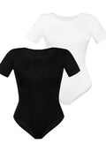 Ensemble de bodys femme classique en viscose et lycra noir et blanc manches courtes col rond ajusté polyvalent