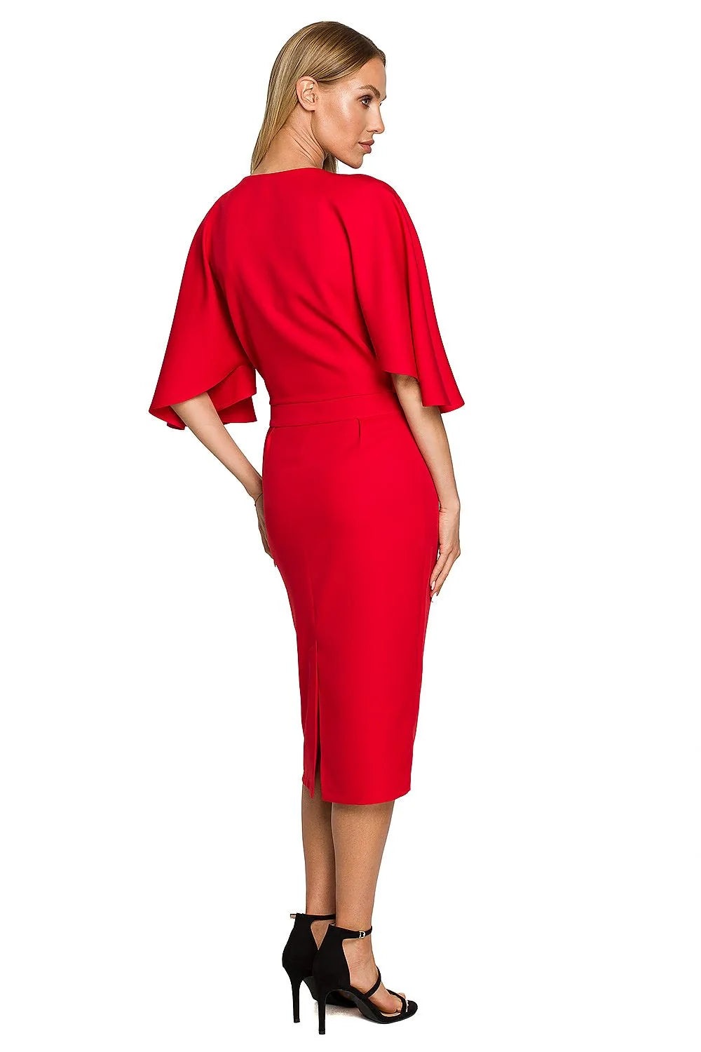 Robe de cocktail élégante vert vif manches larges encolure bateau ceinture discrète fermeture invisible polyester elastane femme