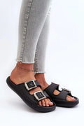 Claquettes sandales femmes style décontracté ZAXY semelle piano mousse ajustables brides métalliques noires argentées été confort