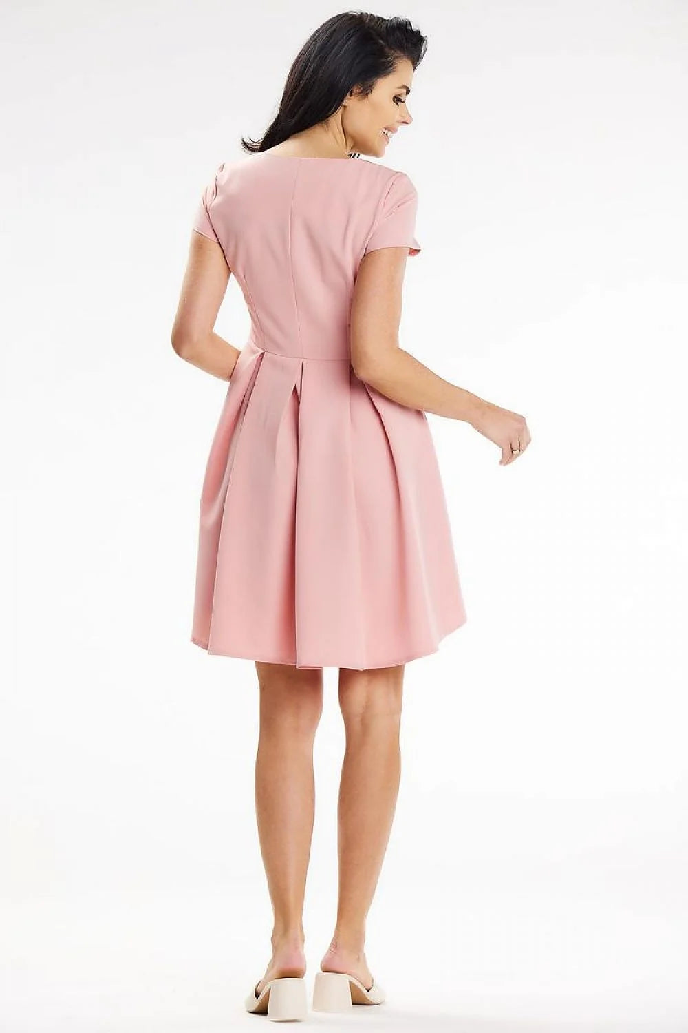 Robe de jour AWAMA asymétrique trapèze manches courtes encolure ronde polyester viscose femme élégance intemporelle