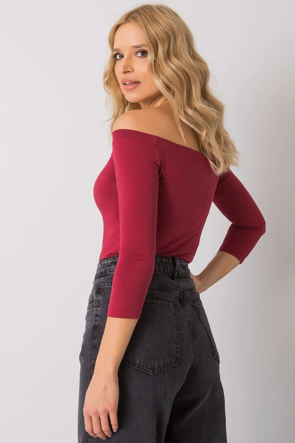 Chemisier coton élasthanne bardot épaules dénudées bleu marine élégant coupe ajustée femmes modernes