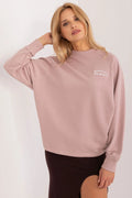 Sweatshirt Sublevel pour femme longues manches ample coupe encolure ras-du-cou couleur rose poudré coton haute qualité broderie blanche poignets bord-côte ourlet droit