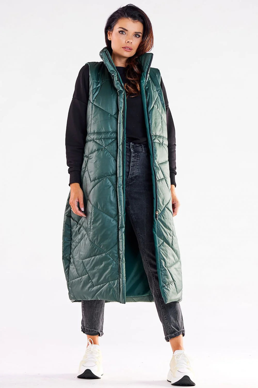 Gilet awama doudoune longue sans manches pour femmes coupe moderne col montant matelassé en diagonale couleur rouge vif polyester 100% taille S/M L/XL