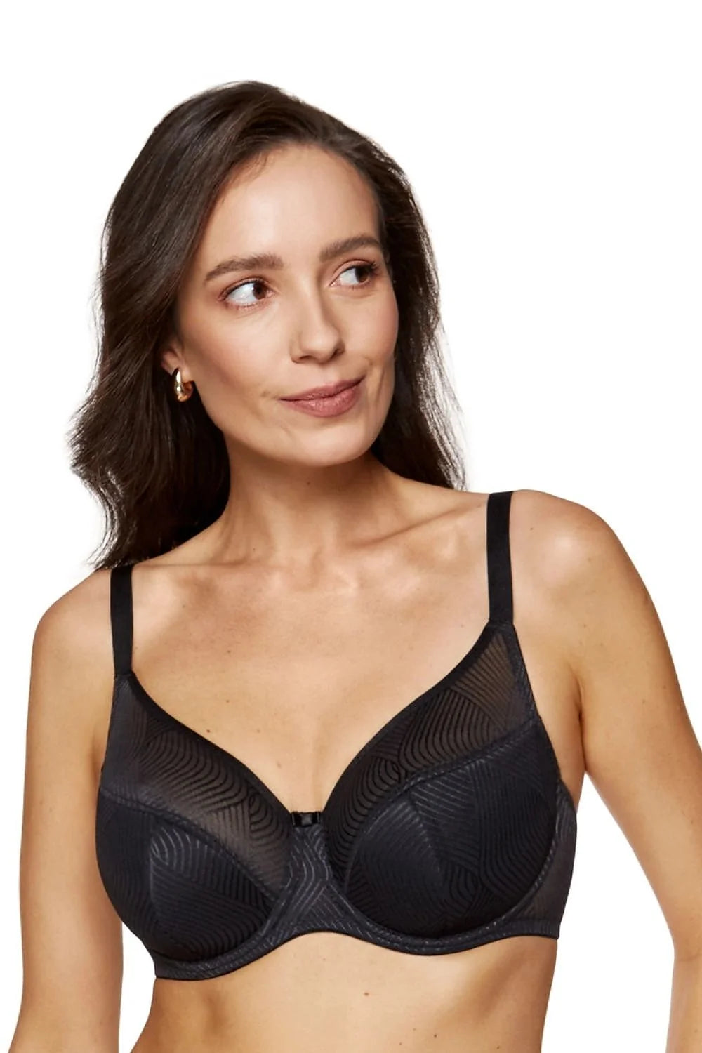 soutiengorge semi rembourré emboîtant armatures noir bonnets coutures maintien sculptant couvrance optimale tulle transparent motif géométrique bretelles réglables nœud central