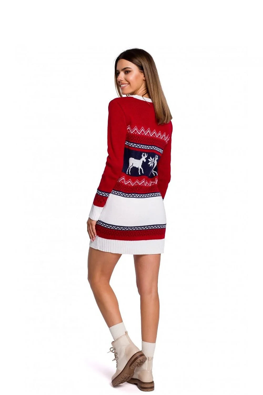 Robe pull femme acrylique tricot motifs nordiques rennes festive hiver chaleur confort Noël élégant