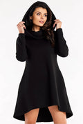 Robe de jour moderne Infinite You robe trapèze ample capuche manches longues coton élasthanne noir femme taille ajustable