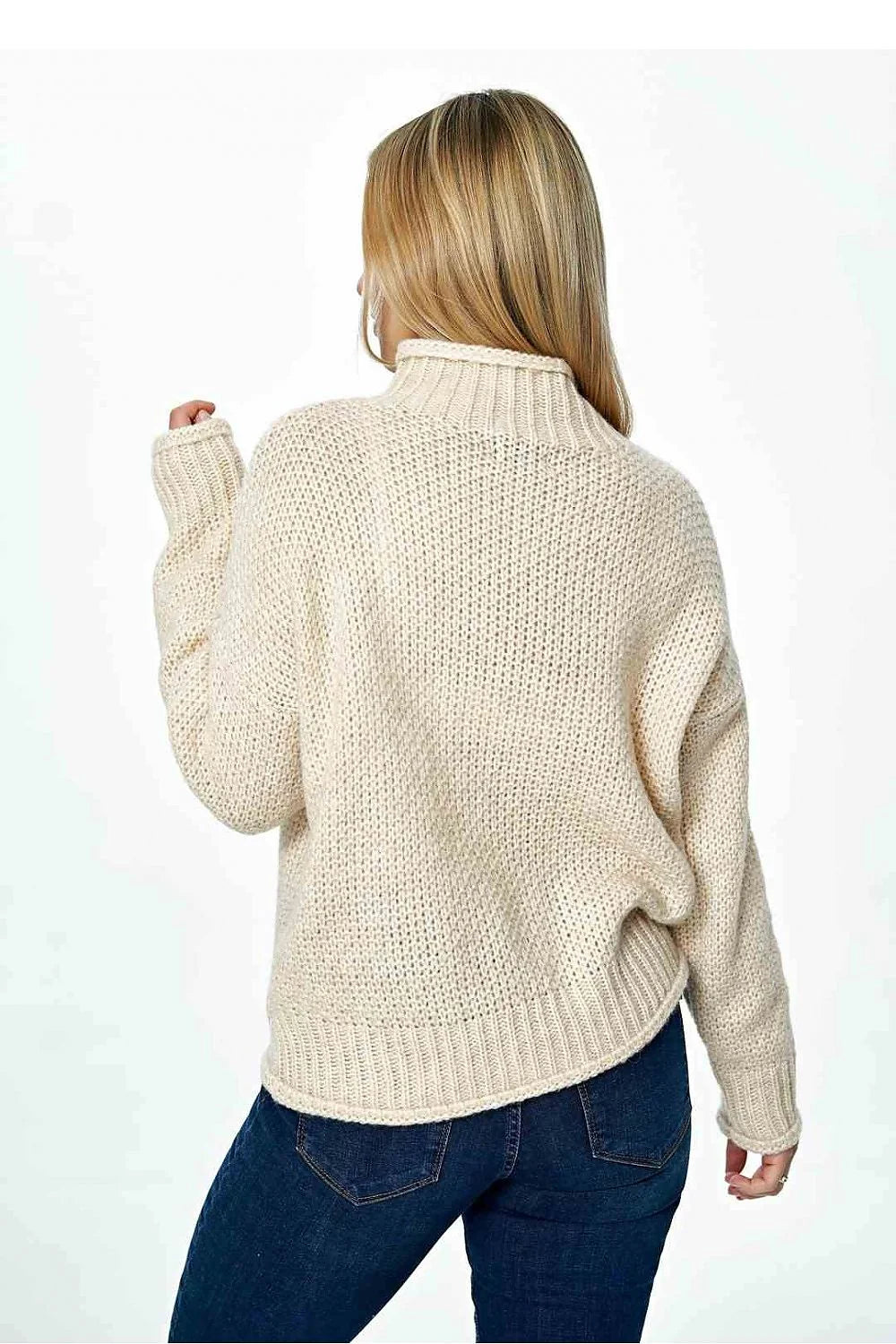 Chandail Figl pull ample col roulé manches longues maille douce laine acrylique sweater femme occasion hiver
