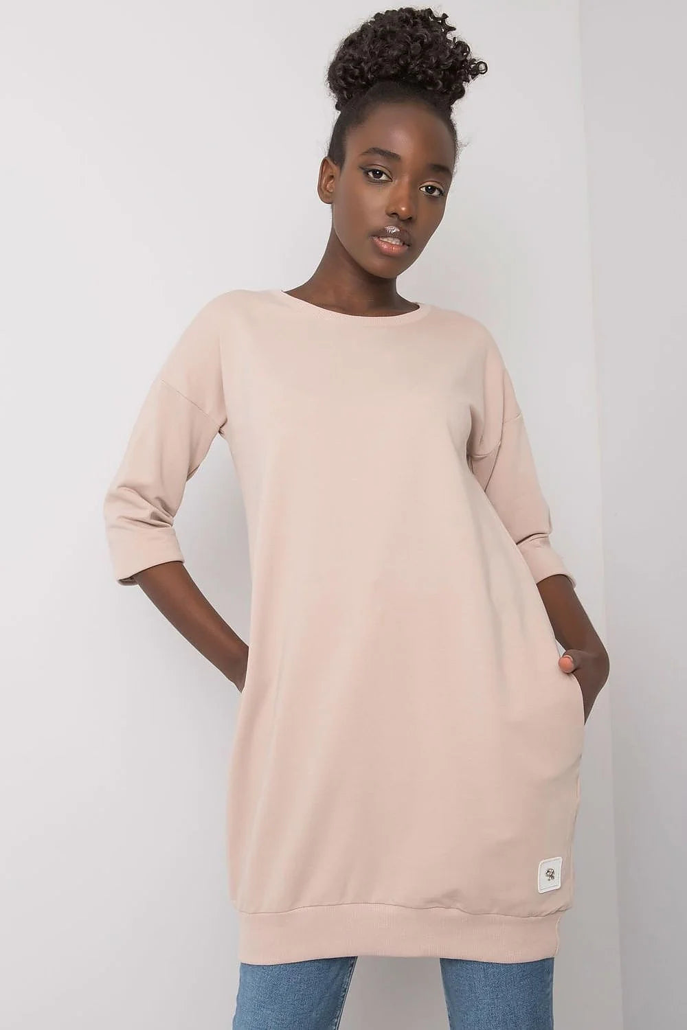 Robe ample coton vert vif moderne manches 3/4 confort élégant femme mode décontractée tendance