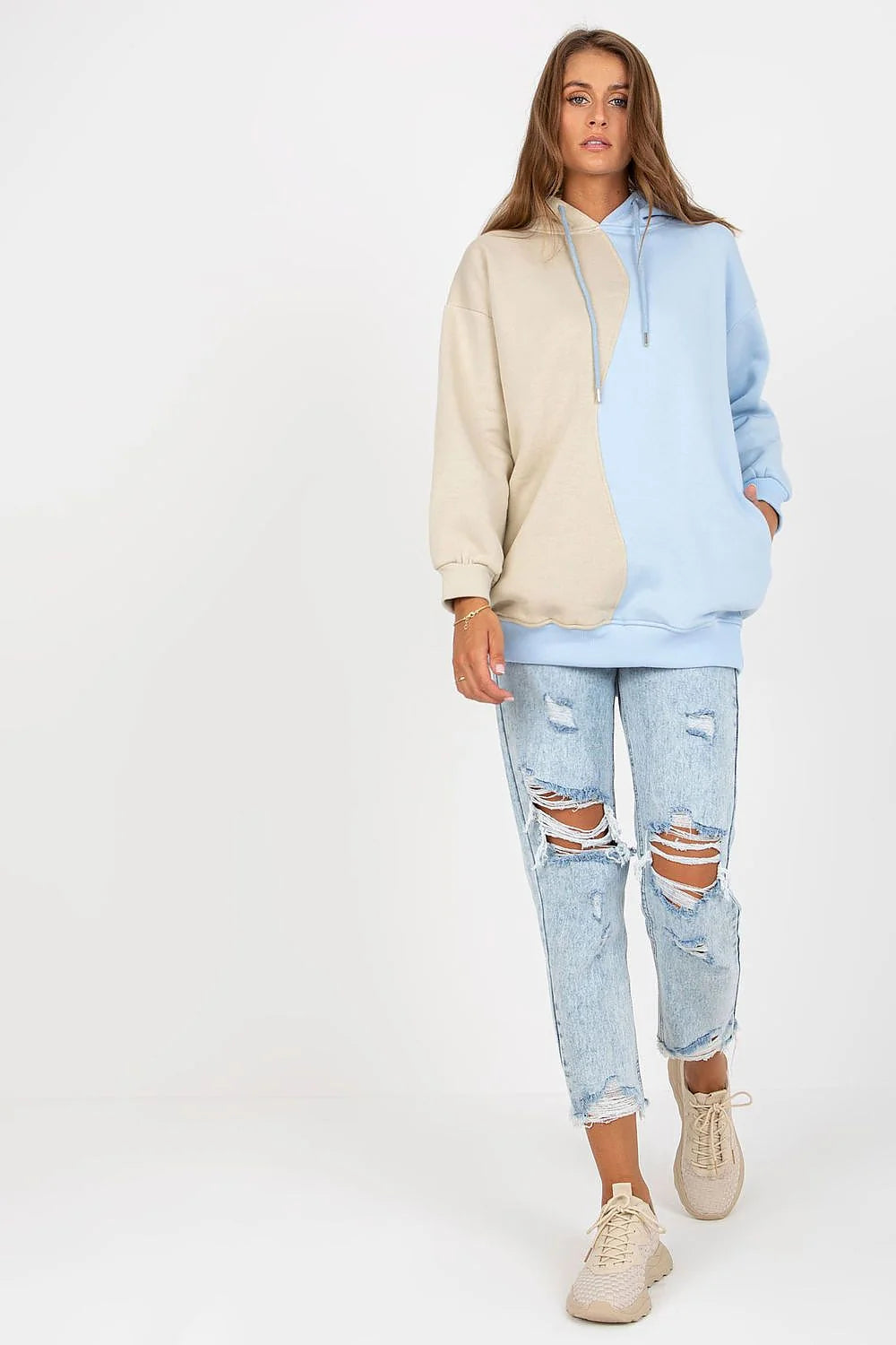 Sweatshirt Rue Paris bicolore femme manches longues capuche poches kangourou coton élasthanne moderne décontracté