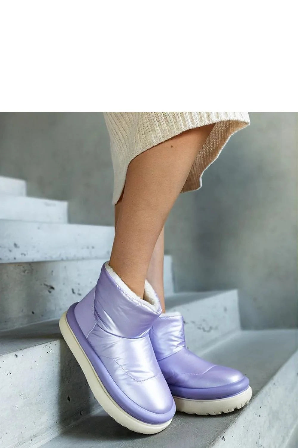 Bottines de neige modernes pour femmes couleur lavande douce, cuir synthétique, semelle épaisse, confort maximal