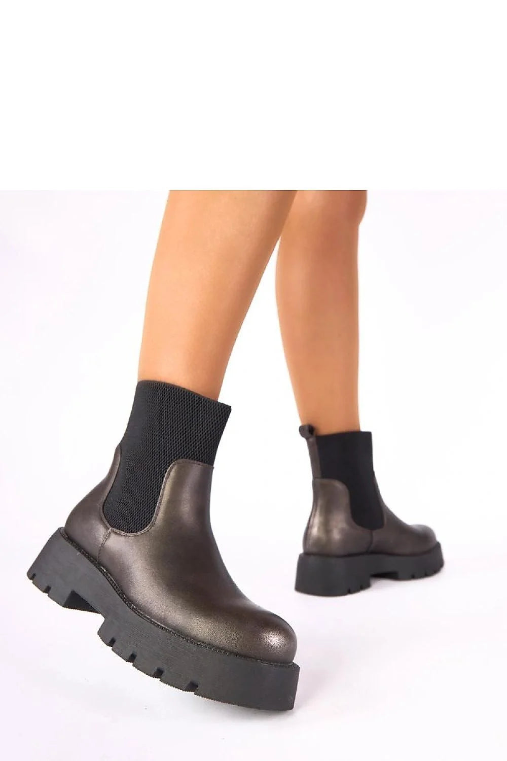 bottines femme chelsea métalliques anthracite similicuir plateforme chunky crantée talon confortable élastique facile affinante urbaine rock polyvalente durable premium tendance