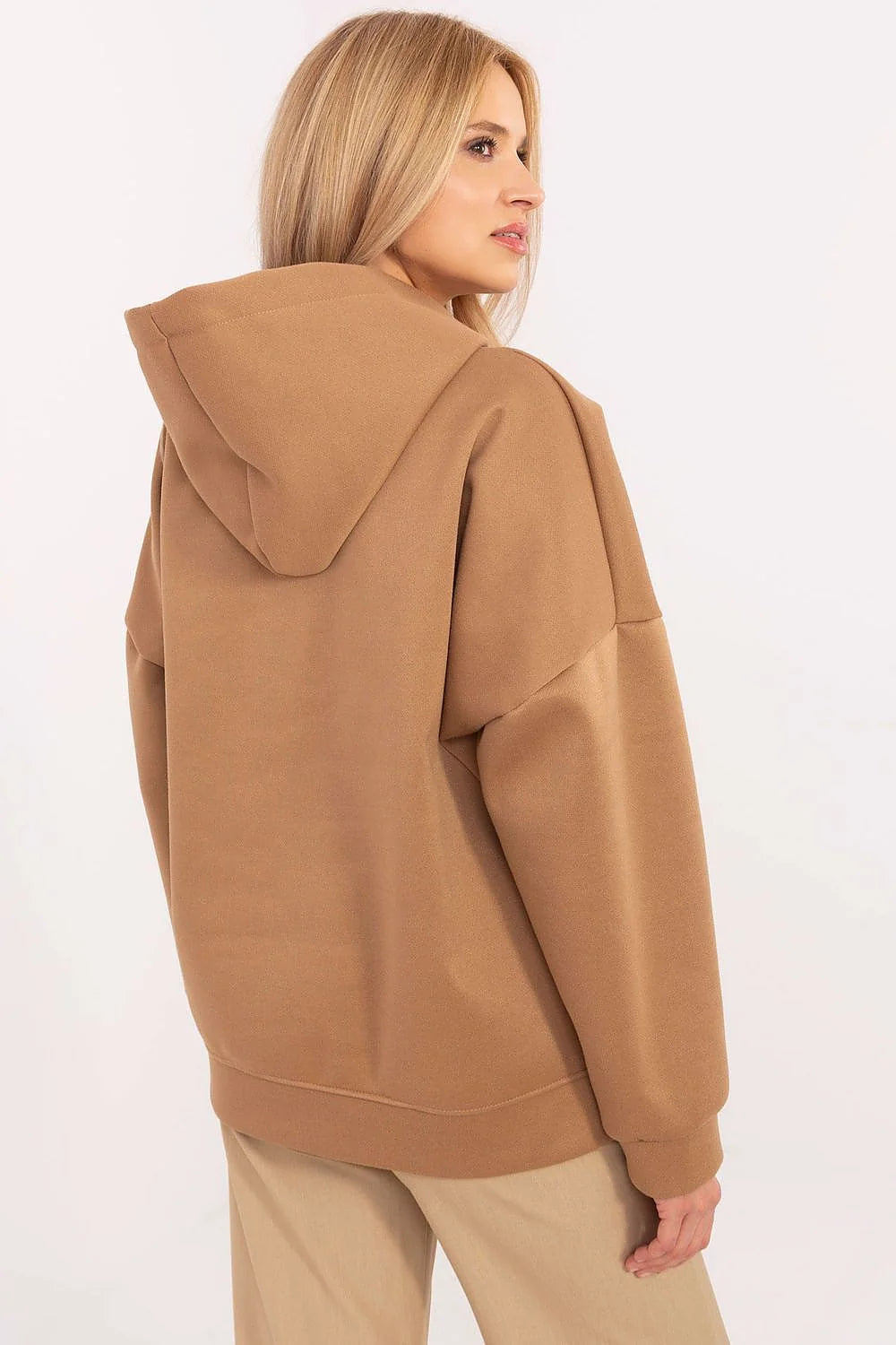 Sweatshirt à capuche pour femme, design ludique, coton polyester, coloris brun clair, coupe ample, manches longues, poche kangourou, motifs ours en peluche, style casual tendance