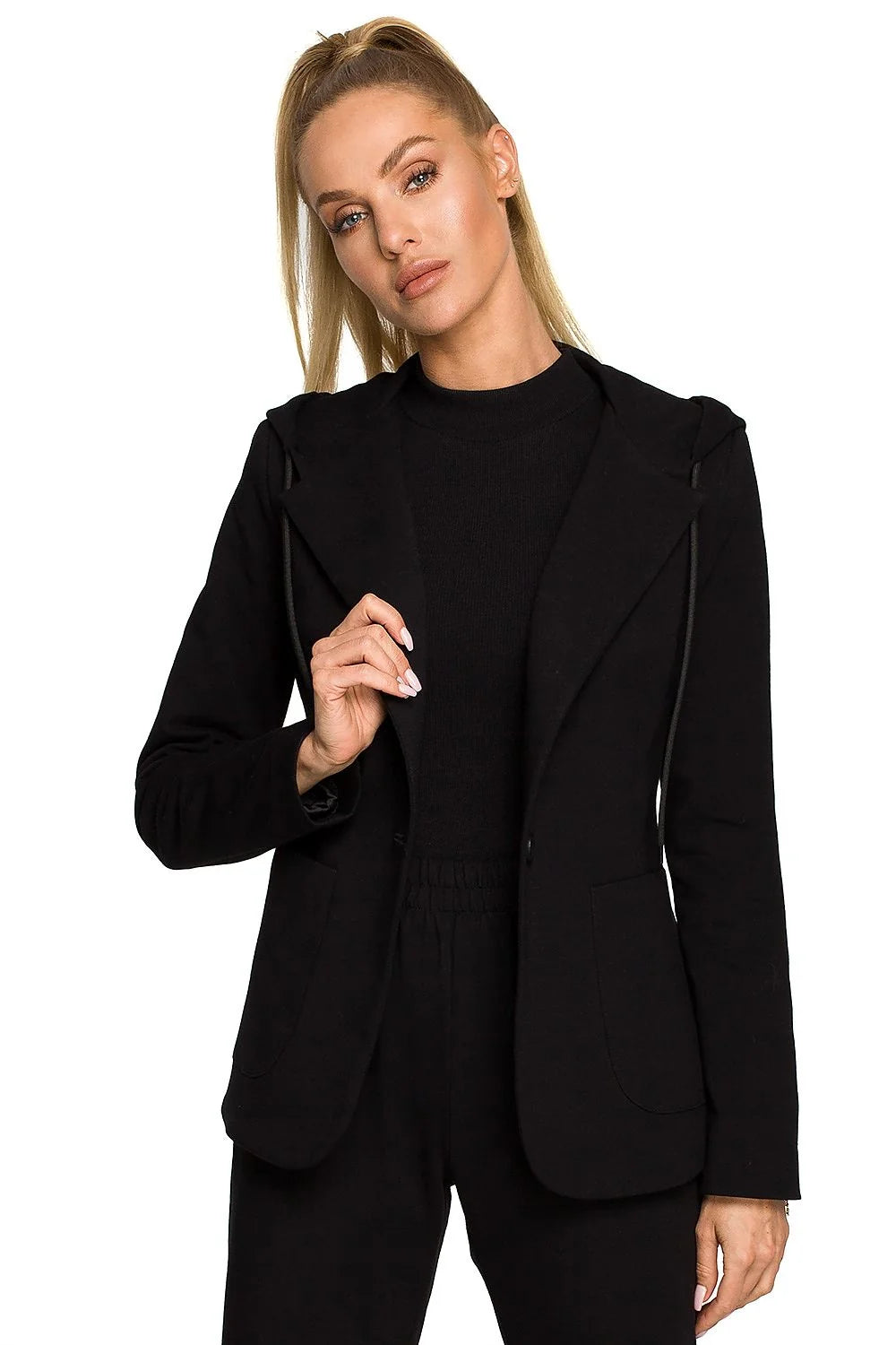 Veste blazer femme Moe en coton élasthanne tricotée hooded poches vert vif modern chic