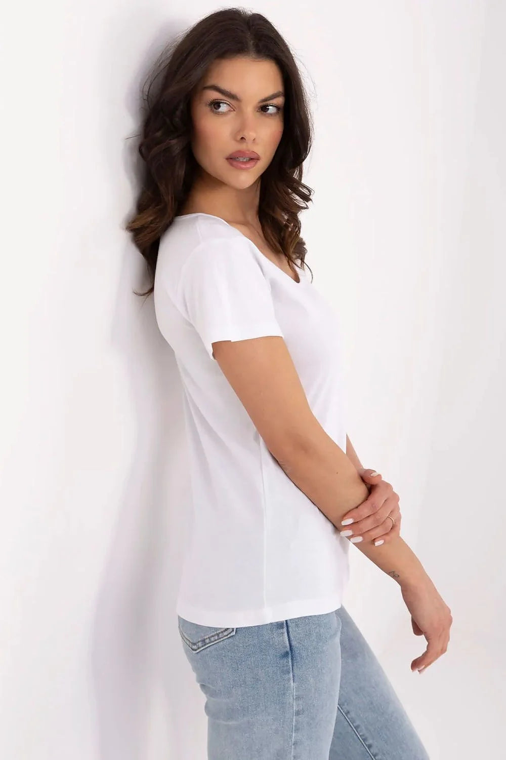 T-shirt femme classique blanc 100% coton court manches encolure ronde ajusté polyvalent
