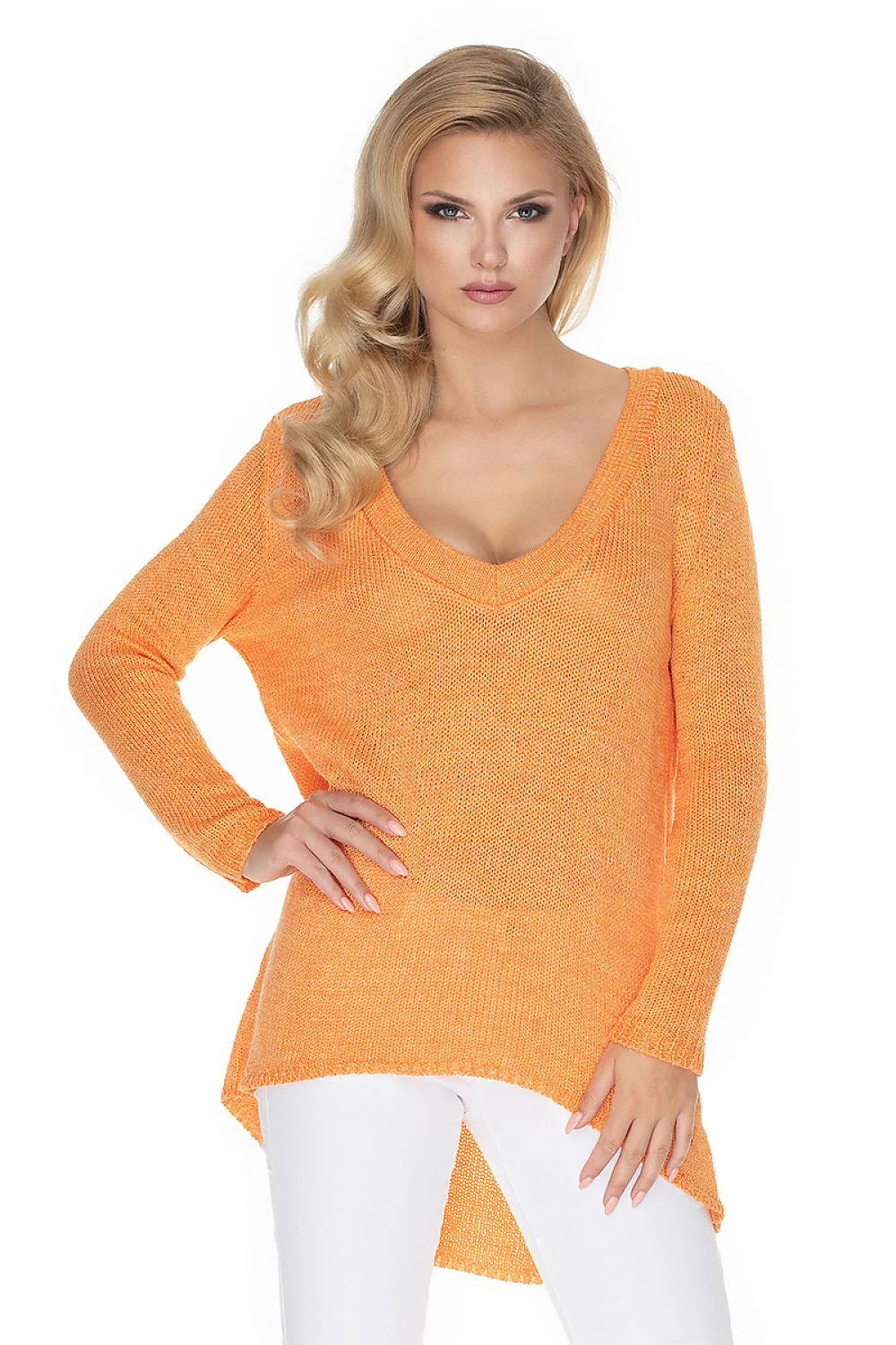 pull femme rose fuchsia tricoté maille fine oversize col V manches longues coupe ample ourlet asymétrique plongeant doux respirant viscose