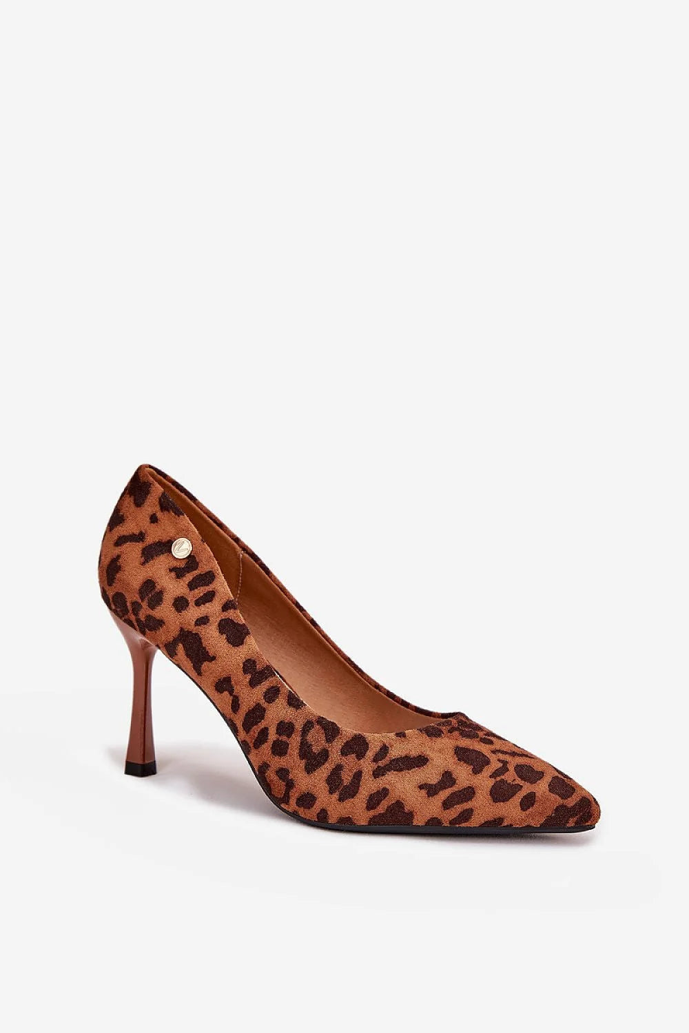 Vinceza escarpins suédine écologique imprimé léopard marron pointu talon aiguille élancée semelle cuir chic soirée confort