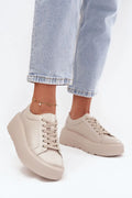 baskets femme cuir naturel beige nude plateforme massive flatform lowtop lacets œillets métallisés discrets bout rond semelle crantée rembourré confort