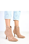 bottines femme cuir suédé écologique rosé veloutée zircone cubique finition bord tige douze centimètres bout pointu talon poteau stabilité confort