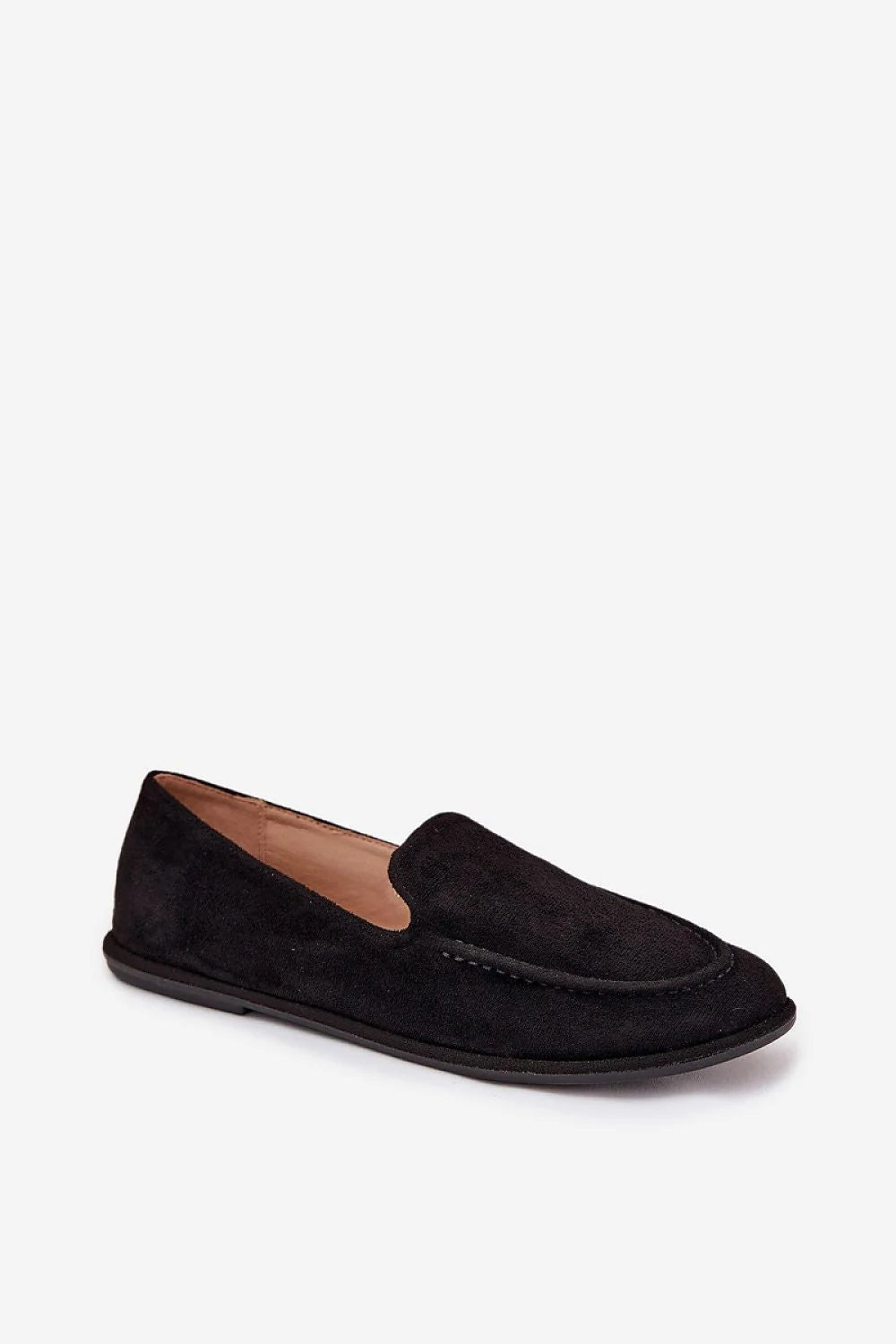 mocassins femme daim écologique noir slipon semelle plate bout arrondi coutures détails confortables intemporels polyvalents casualchic élégants