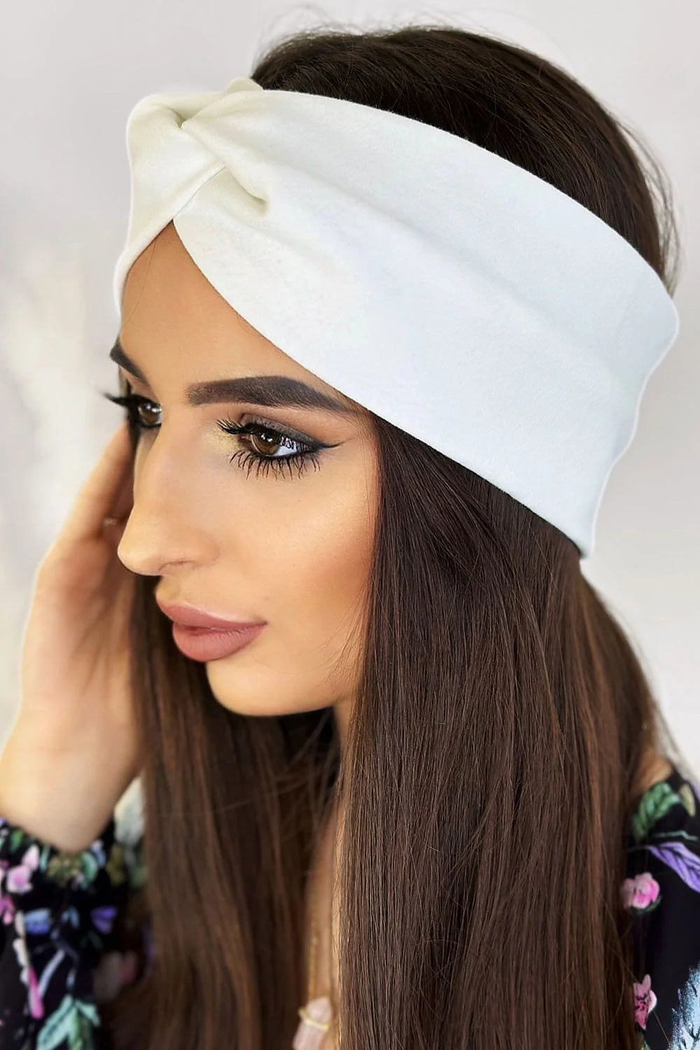 Bandeau IVON élégant tendance automne hiver maille coton élasthanne blanche nœud devant twist style simple