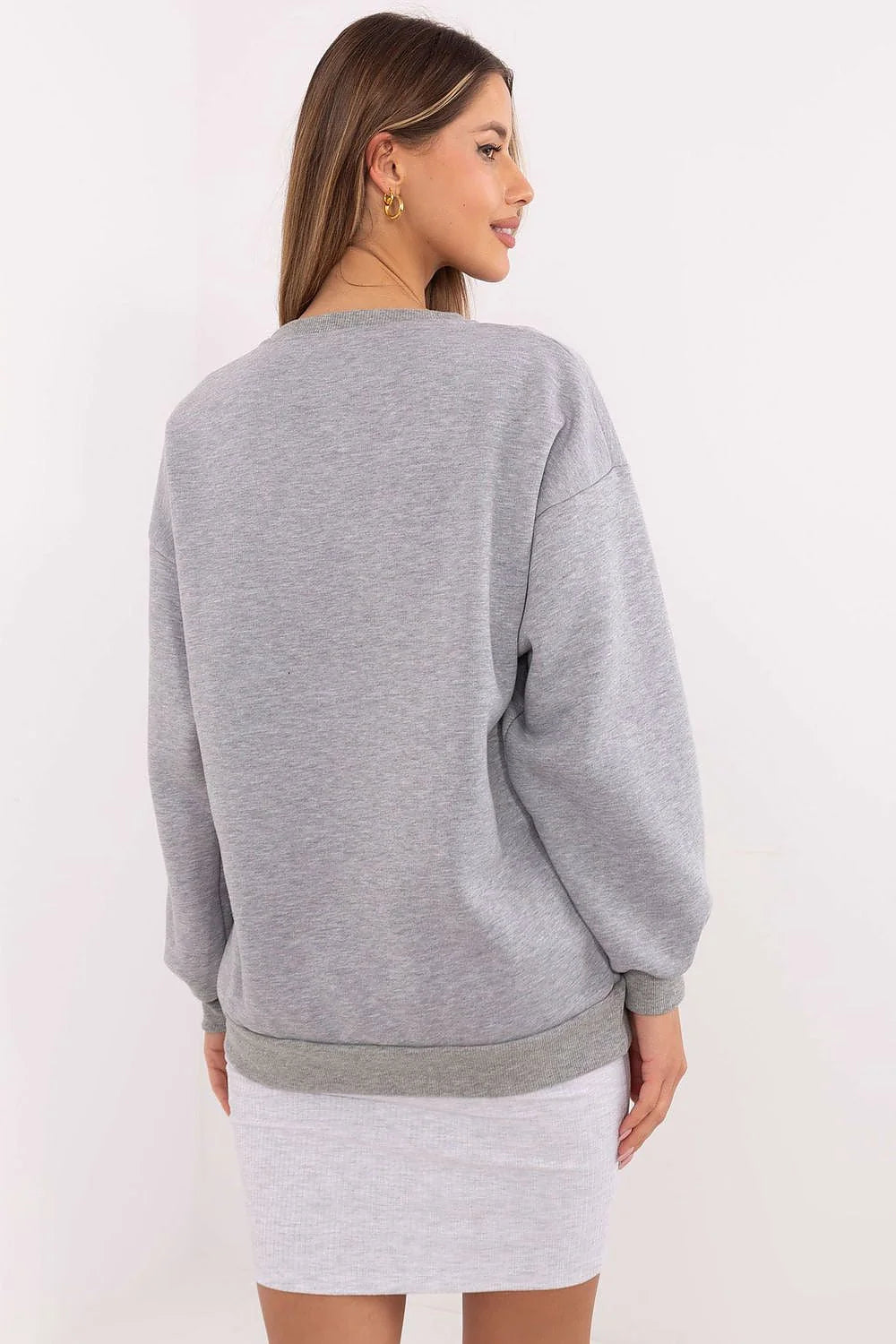 Sweatshirt et jupe casual femmes style universitaire couleur grise douce matelassé manches longues élastiquées Harvard