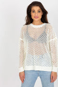 Chandail Badu maille large encolure ronde manches longues maille ajourée coton synthétique blanc femmes été