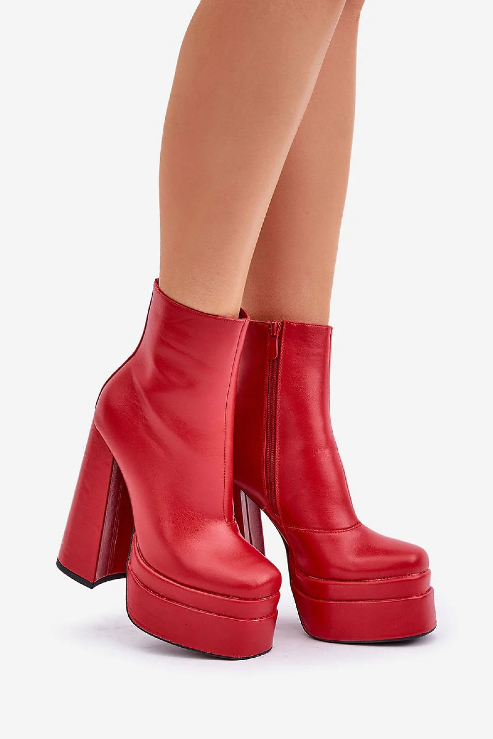 Bottines pour femmes bottines à plateforme talon haut cuir rouge lisse style audacieux coupe montante fermeture éclair confortable occasion spéciale