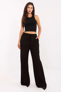 pantalon survêtement femme taille haute jambes larges viscose polyester élasthanne doux respirant léger molleton cordon poches latérales drapé confortable noir