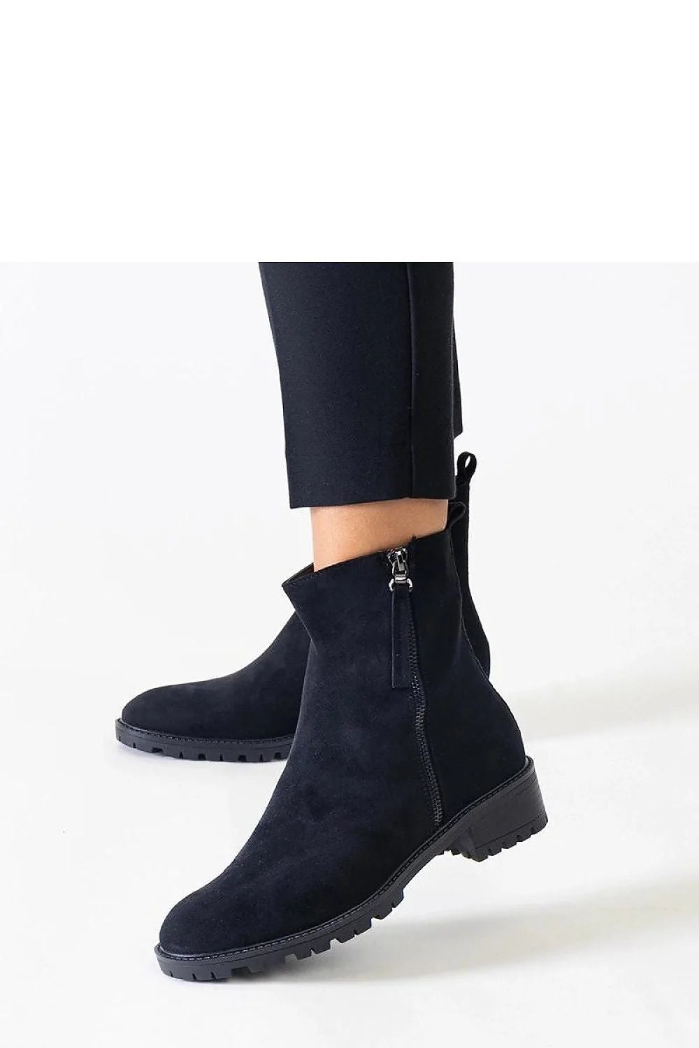 Bottines pour femmes en cuir suédé noir design classique épuré talon bas semelle caoutchouc occasionnels quotidiens