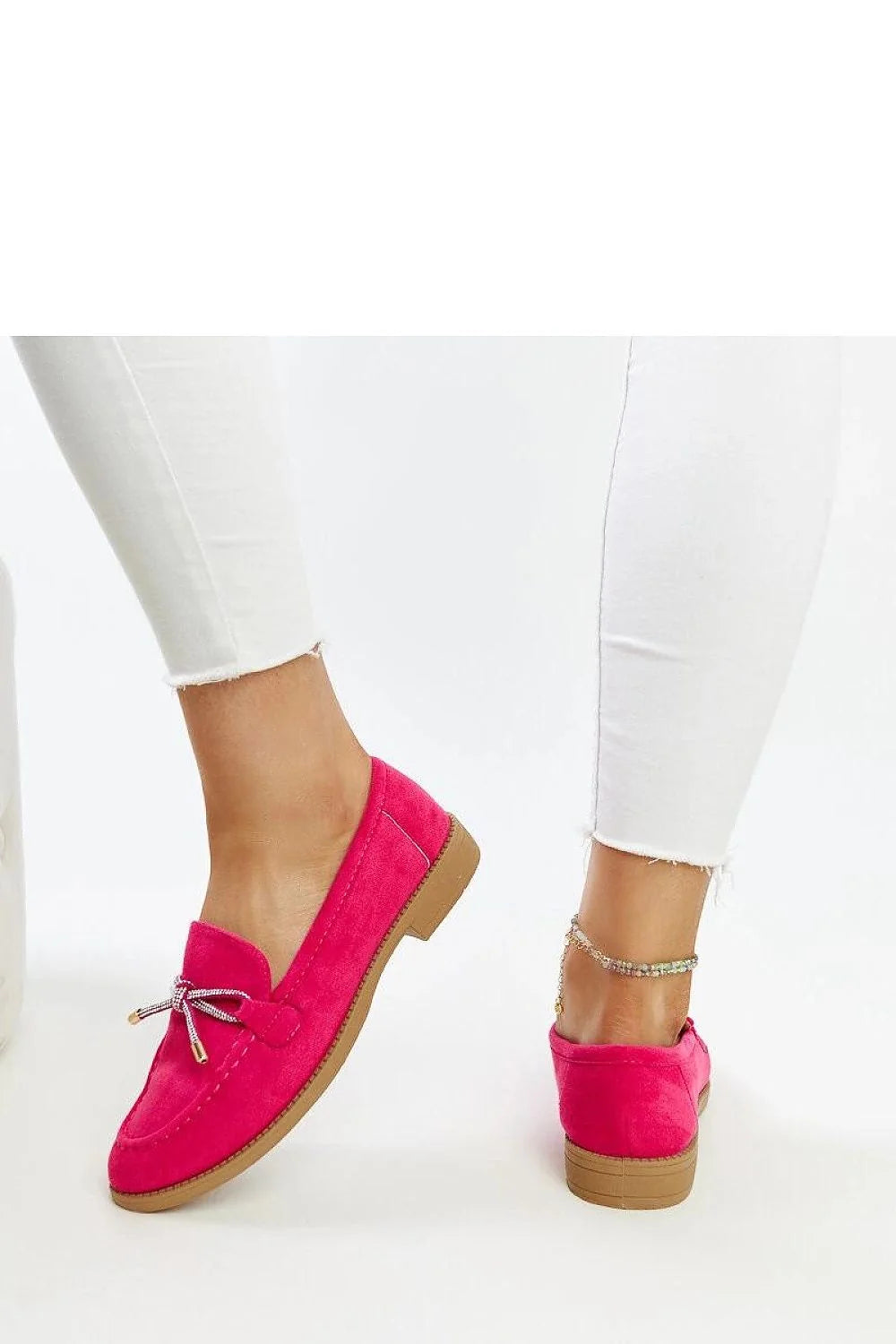 Mocassins femmes style moderne vibrant couleur fuchsia en daim avec nœuds décoratifs et confort max