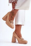 Escarpins à talons massifs Step in style design moderne couleur beige nude matériau écologique bride métallique femme occasion formelle