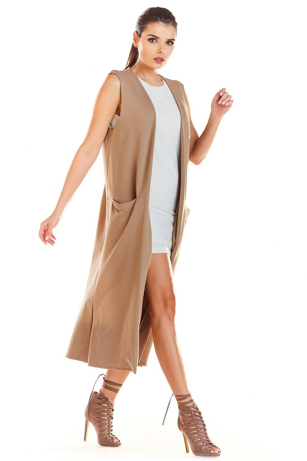 Gilet long sans manches coton polyester moderne élégant pour femmes tenue mode décontractée polyvalente été